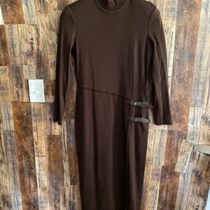 Nina Patrick Women's Long Dress Brown With Buckles On The Side  50 l x  17 w M